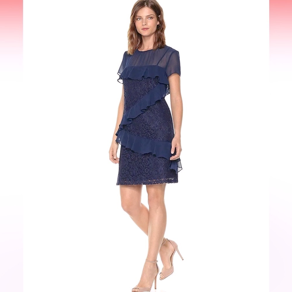 Donna Morgan Navy Blue lace tiered ruffle dress from Anthropologie size 6